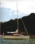 Blue Lightning anchored off Millbay, Salcombe, Devon