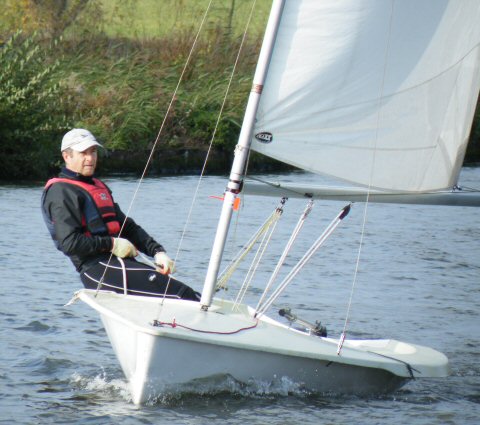 Harrier #10 sailing at Beccles Amateur SC, October 2011. Photo: Karen Langston