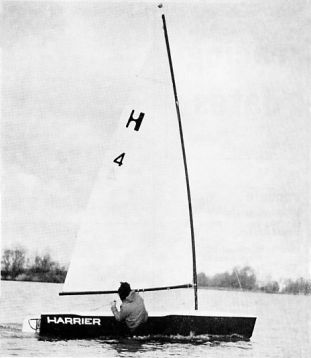 The designer sailing the Harrier, 1973