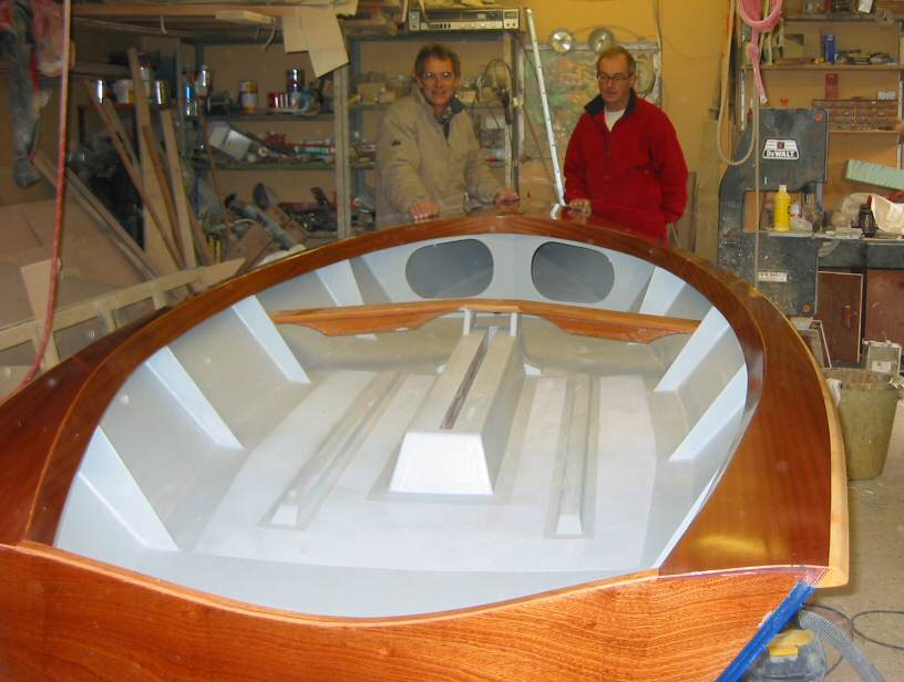 8 November 2003:  the designer and builder survey the finished hull