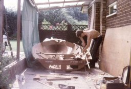 Half way through the building, I had to move from the Hotel. Don and Eileen let me finish the boat in their carport!